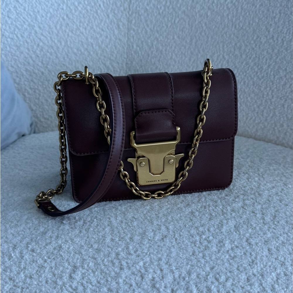 Charles & Keith Burgundy Chain Strap Bag